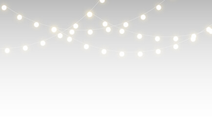 Golden christmas garland glowing festive border with bright lights. © Serhii