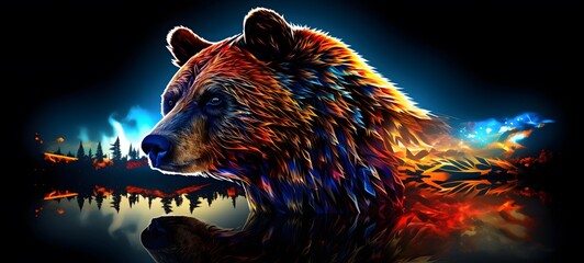 silhouette of bear phoenix ,generative AI