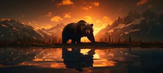 silhouette of bear phoenix ,generative AI