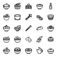 Vector icon set featuring popular Chinese food items in flat modern style.