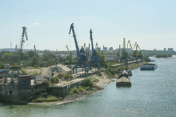 Cargo Cranes at Danube River Port in Ruse
