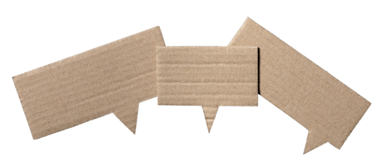 Brown cut out cardboard speech bubbles with copy space for text on transparent png background conversation discussion design element