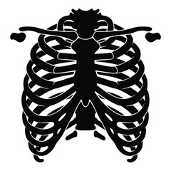 Human rib cage anatomical silhouette vector illustration for medical, science, health, and skeletal system concepts. stylized black diagram on isolated background.