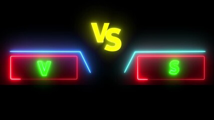  VS versus text icon animation on black background. Glowing neon line vs icon isolated animation.