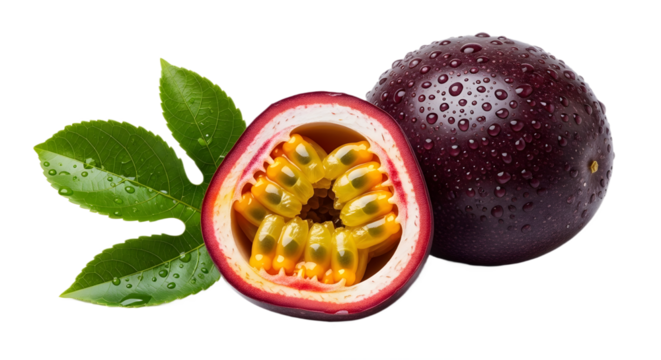 Isolated passion fruit ,  Passion fruit with leaves isolated 