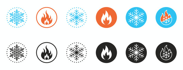 Hot and cold sig. Fire and snowflake vector icon. Ice and fire icons in circle for apps and websites © NaeemurRahman