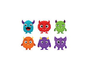 A vibrant collection of six adorable cartoonish monsters in various bright colors and playful expressions perfect for children s themes