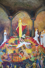 Altar with sacrifices Genre painting. Ecclesiastic pagan religious people life. Sanctuary rite historical illustration.