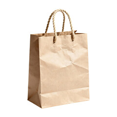 Reusable brown kraft paper shopping bag with rope handles. Isolated on white background, PNG format. Ideal for packaging, eco-friendly branding, market, retail, and product display.