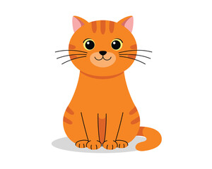 Adorable orange tabby cat with big eyes and stripes sitting patiently on a white background cartoon style illustration