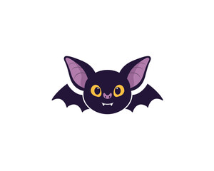 Cute cartoon bat with big ears and yellow eyes a friendly halloween character with outstretched wings on a white background
