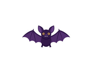 Cute cartoon bat with large ears and wide wings spread flying with a friendly smile and big eyes perfect for halloween