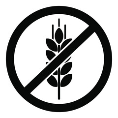 Gluten free symbol with wheat ear crossed out, representing a dietary restriction for celiac disease or gluten sensitivity, suitable for product packaging and menus.