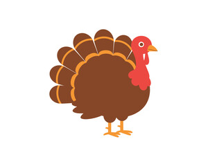 Cartoon illustration of a friendly brown turkey with its tail feathers fanned out ready for thanksgiving celebrations