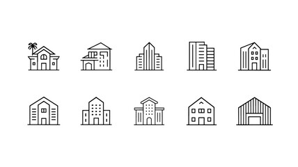 Fototapeta premium Building line icons set vector illustration with house, apartment, architecture, construction, office, company