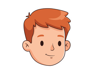 Friendly cartoon illustration of a young boy with short spiky red hair and a cheerful expression on a white background