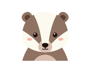 Adorable cartoon badger face peeking out with cute blush cheeks and distinctive striped markings against a white background