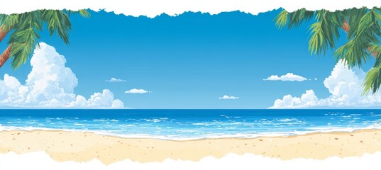 Sea beach view and coconut tree. Summer vacation nature landscape. Generative AI technology.	
