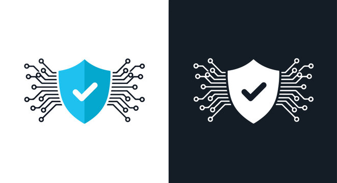 Digital cybersecurity shield icon - Vector icon symbol for website - Icon vector - Blue icon vector - Line and glyph solid icon and logo template