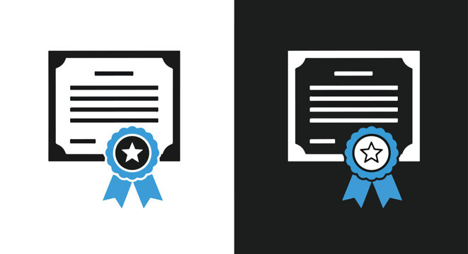 Official achievement certificate - Vector icon symbol for website - Icon vector - Blue icon vector - Line and glyph solid icon and logo template