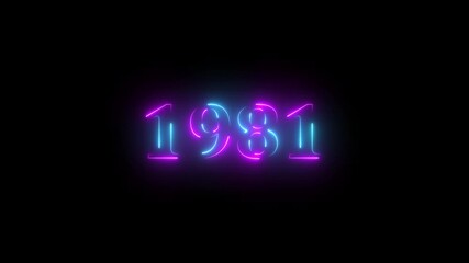 1981 Sal neon text background animation. Glowing neon business number text background 4k video.
