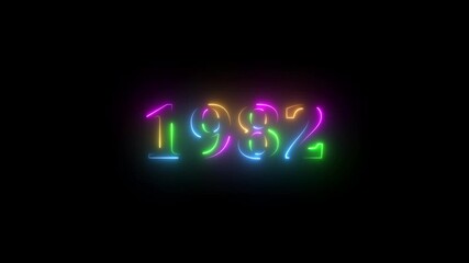 1982 neon line text. Abstract 1982 neon text animation, Glowing neon number text background 4k animation. Concept of counting years. Past year technology concept.