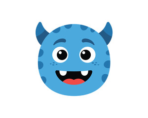 A cheerful round blue monster character with big eyes horns and a wide toothy grin perfect for children s themes