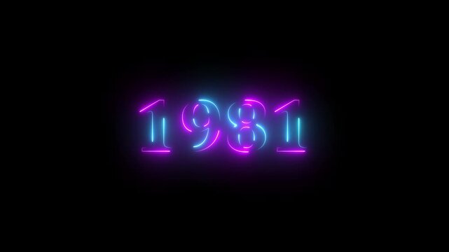 1981 Sal neon text background animation. Glowing neon business number text background 4k video.