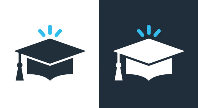 Graduation cap icon bright idea - Vector icon symbol for website - Icon vector - Blue icon vector - Line and glyph solid icon and logo template