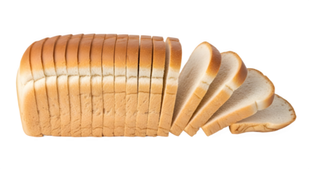 Sliced loaf of soft enriched white sandwich bread, fresh baked staple food ingredient isolated PNG with Transparent Background