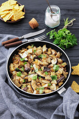 fried wild porcini mushrooms, ceps in skillet