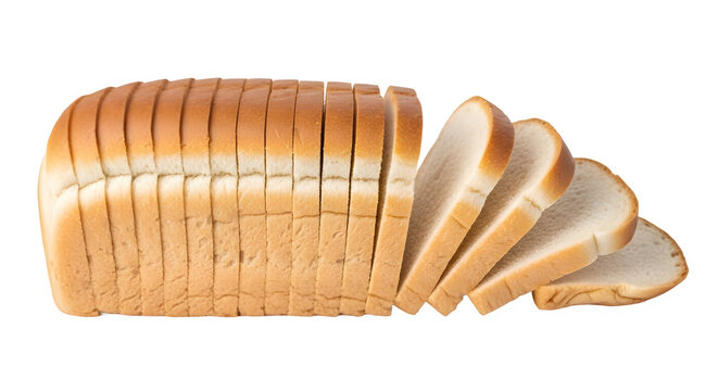 Sliced loaf of soft enriched white sandwich bread, fresh baked staple food ingredient isolated PNG with Transparent Background