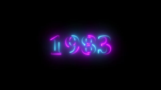 Neon text calendar 1983 animation, glowing neon icon blue and orange colors 4k video. Neon light countdown 1983 Sal number icon background 4k animation.