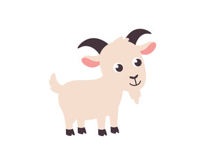 Adorable cartoon baby goat with cute horns and beard standing on a white background perfect for children s illustrations