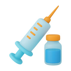 Medical Syringe and Vial 3D Render Isolated on Transparent Background for Healthcare and Pharmaceutical Concepts