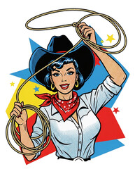 Woman cowboy, pop art.