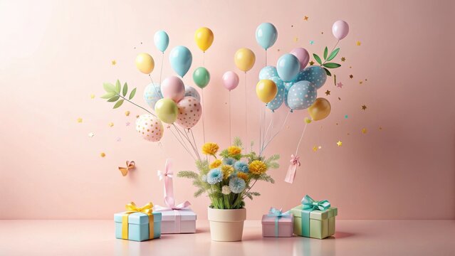 Pastel Balloons, Flowers, and Presents Create a Festive Celebration