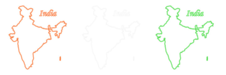 India country outline illustration with three different colors on a black background