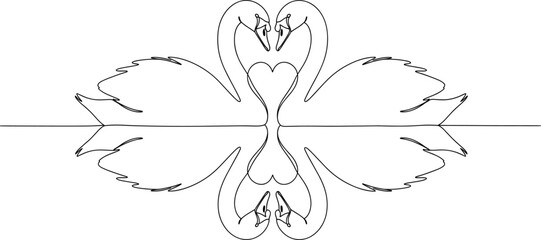 Swan heart reflection vector—symmetrical pair with curved necks and mirrored wings for love, unity, and nature-themed compositions 