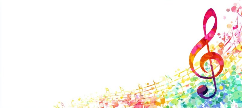 Colorful Treble clef symbol on blank frame copy space white background. Music note composition. Generative AI technology.	
