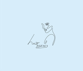 Elegant minimalist logo design featuring a woman’s face drawn in one line for a modern hair salon or beauty agency. Perfect for branding, fashion, and cosmetic businesses.