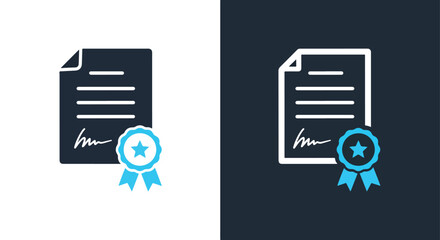 Certified document icon design - Vector icon symbol for website - Icon vector - Blue icon vector - Line and glyph solid icon and logo template