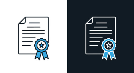 Certified document badge award - Vector icon symbol for website - Icon vector - Blue icon vector - Line and glyph solid icon and logo template