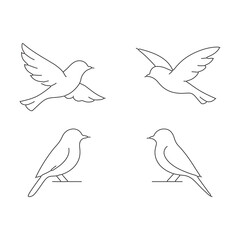 set of birds line art