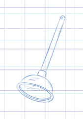 Plunger hand drawn doodle. Clearing clogged pipes at home. Drawing in graphic style on light background