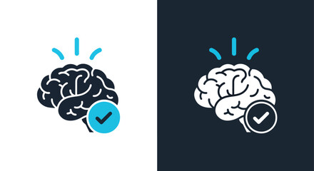 Smart solution brain check icon - Vector icon symbol for website - Icon vector - Blue icon vector - Line and glyph solid icon and logo template