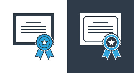 Award certificate icon design - Vector icon symbol for website - Icon vector - Blue icon vector - Line and glyph solid icon and logo template