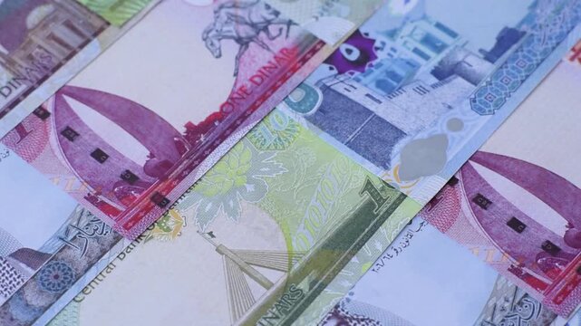 Bahrain paper money, dinar banknotes as currency for exchange or travel. Bahraini money as a business background