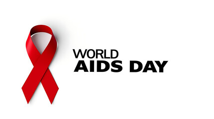 Aids awareness ribbon and world aids day text on a clean white background design 4k and hd image
