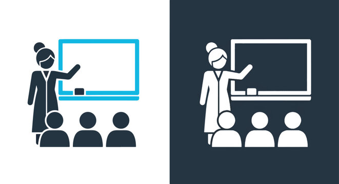 Instructor teaching class icon - Vector icon symbol for website - Icon vector - Blue icon vector - Line and glyph solid icon and logo template